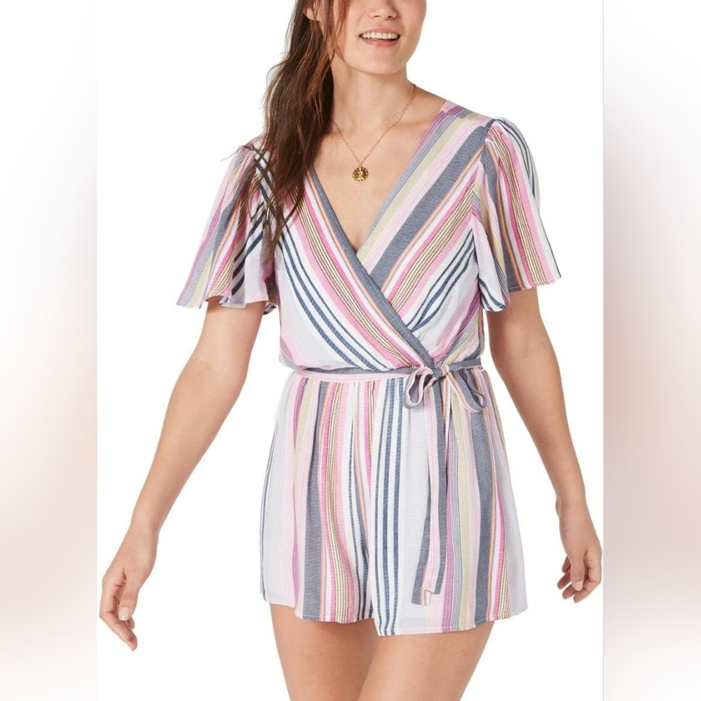Forever 21 Pastel Striped Wrap Romper, Size M